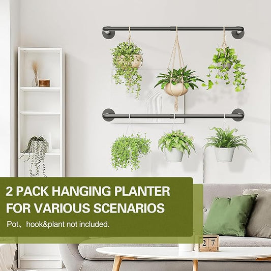 Galood 2Pc Hanging Planters for Indoor Plants Plant Hanger Indoor Hanging Plant Holder Black Metal Rod(Pot/Chain/Plant not Included