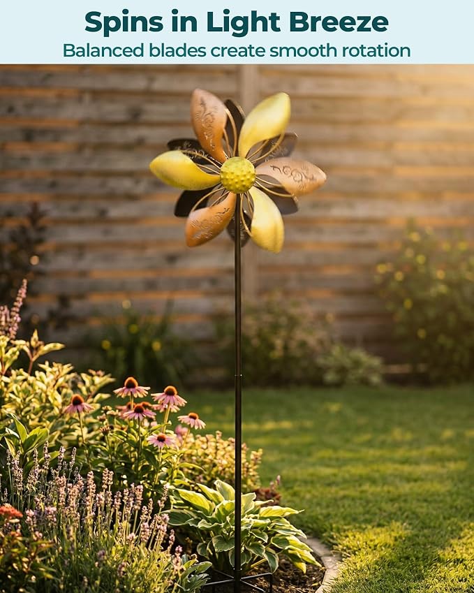 Double-Sided Metal Wind Spinner for Yard, 37" Kinetic Garden Decor | Weather-Resistant Finish, Smooth Spinning Motion, Sturdy 5-Prong Stake, Quick Assembly, Ideal for Lawns, Gardens, and Patios