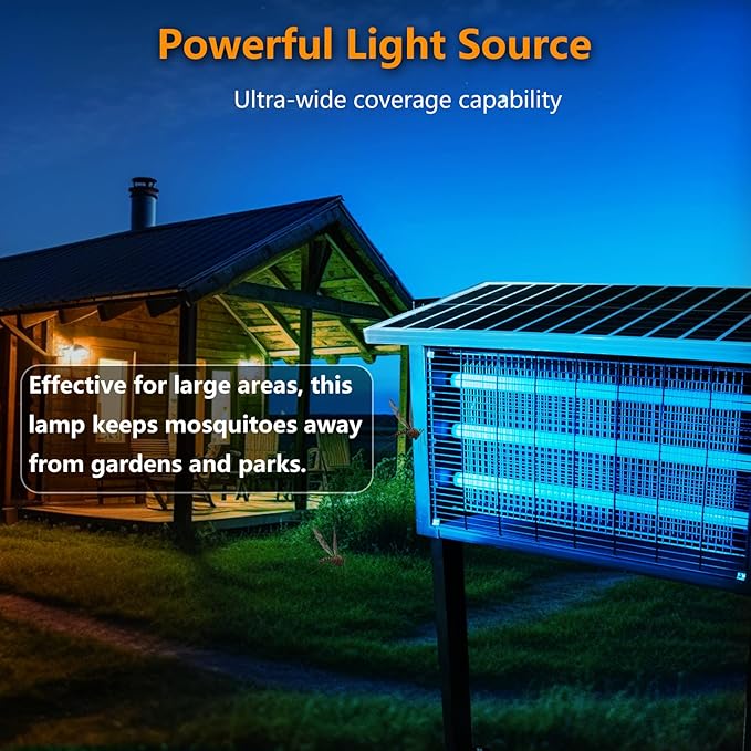 Heavy-Duty Big Solar Bug Zapper Outdoor for 8000 sq.ft with 30W Solar Panel | Rechargeable Solar Zapper with High Powered, Outdoor Solar Bug Zapper for Patio Garden Backyard Farm and Large Spaces