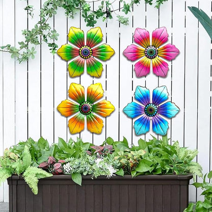 LWINGFLYER 4PCS Metal Butterfly Wall Decor Butterflies for Garden Wall Art Decoration for Fence Patio Accents Balcony Features Beautify Backyards Gardens Porch Living Areas (Flower)
