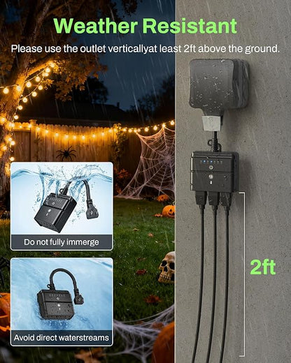 BN-LINK Outdoor Light Timer, Waterproof Plug-in Dusk-to-Dawn Controller with 3 Grounded Outlets for Christmas & Halloween String Lights, 15A 1/2HP, ETL Listed