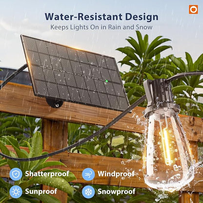 addlon 102FT(96+6) Solar String Lights Outdoor with Remote, 48 LED Dimmable Waterproof Patio Hanging Lights (2FT Bulb Spacing), Long-Lasting Solar Light for Outside, Yard, Backyard, Garden, Camping