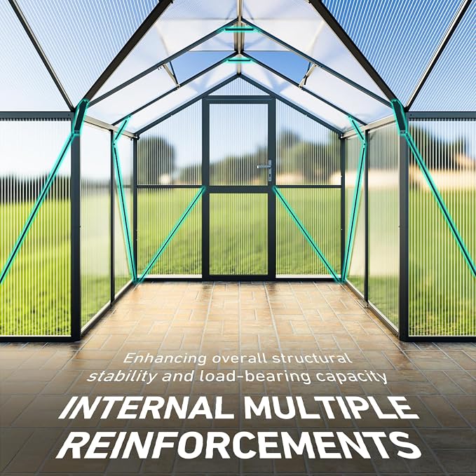 12X12FT Enhanced Aluminum Large Greenhouse for Outdoors with Thermometers | Easy Assembly, UV-Resistant Panel, Rain Gutter, Lockable Sliding Door, Built-in Reinforcement, For Vegetable, Flower and Herb