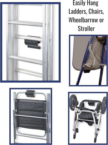 Ladder Hook - Black Heavy Duty Ladder Brackets for Garage Wall - Utility Hook for Wall Mount Ladder Storage, Folding Chair - Tool Holder to Organize Garage and Shed | Durable metal for hanging ladder, tools and accessories, practical in the home or sto...