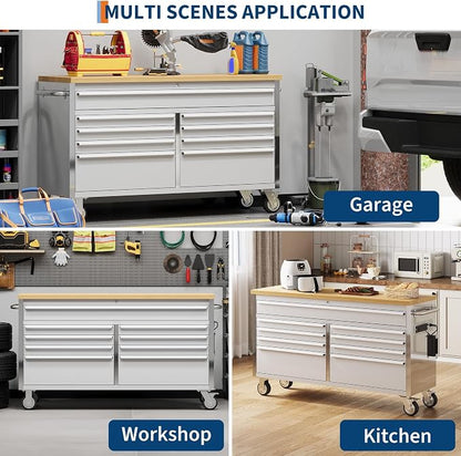 61 in Tool Chest, Tool Box Mobile 9 Drawers Storage Rolling Cabinet with Wheels Lock Key Locking System Drawer Liners for Garage Warehouse Repair Shop