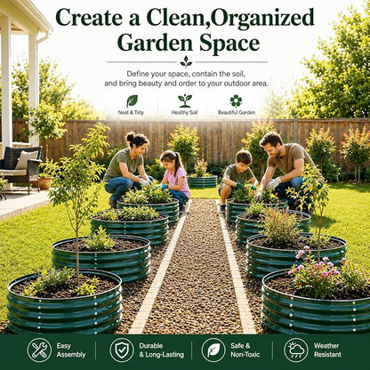 3FT Round Raised Garden Bed, Thickened Galvanized Metal Planter Box for Vegetables, Flowers & Herbs, Rust-Resistant Outdoor Gardening Bed with Modern Green Finish & Easy DIY Assembly