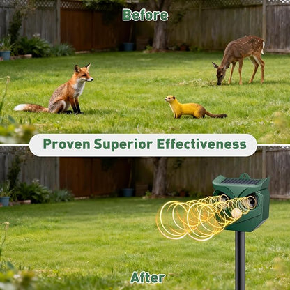 Solar Animal Deterrent Outdoor 2 Pack, Ultrasonic Motion Activated Repeller with LED Strobe, Waterproof for Unwanted Animals - Protect Garden Yard Lawn from Cats Squirrels Deer Raccoons Skunks