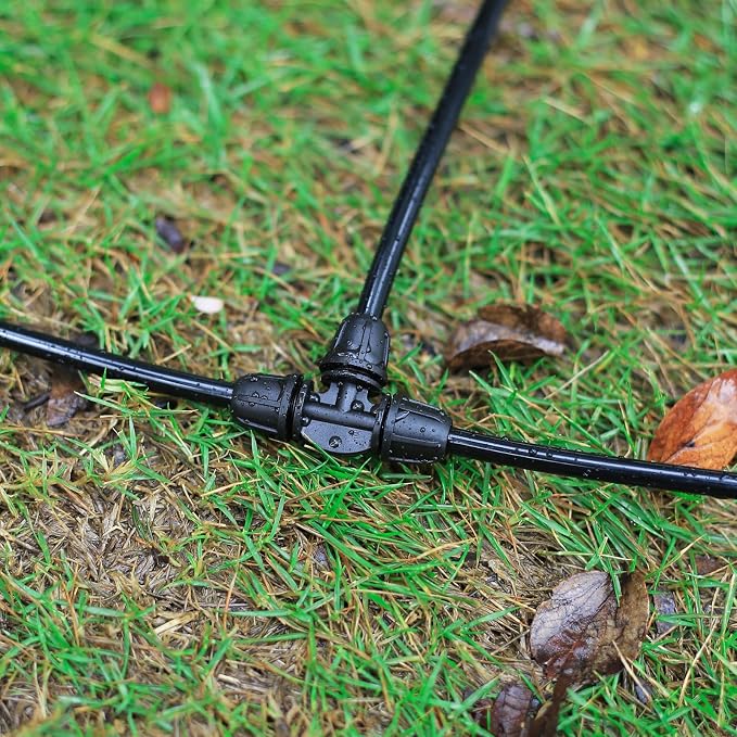 1/4 inch Drip Irrigation Fittings, Lock Barbed Tee for ¼ in. Tubing; Tubing Outside Diameter (OD) is 0.250 in., Internal Diameter (ID) is 0.170. in.(25Pcs/Pack) (Black-3Way)