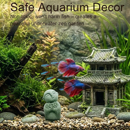 LIYAOLI Mini Monk Buddha Statue Sandstone, Aquarium Decor Fish Tank Accessories, Zen Meditation Feng Shui Figurine for Home Office Desk, Lucky Wealth Car Garden Decoration