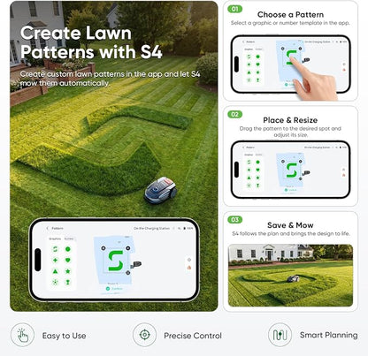 Sunseeker S4 LiDAR Robot Lawn Mower for Up to 0.25 Acre (1000 m²), Vision AI + 360° 3D LiDAR Navigation, Wire-Free Virtual Boundary, Systematic Cutting, 42% Slope, App Control, 60 dB Quiet Mowing