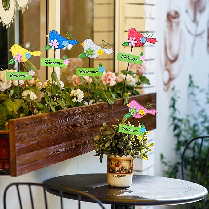 5Pack Metal Bird Decorative Garden Stakes,15.9 Inch Metal Garden Decor for Outside for Spring Decor, Shaking Head Yard Art Garden Decorations for Outdoor Lawn Pathway Patio