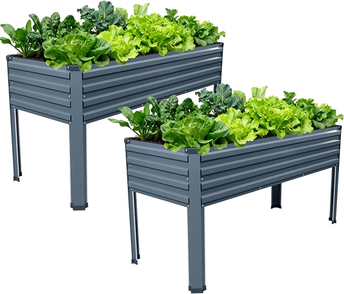 Vengarus 2PCS 48×18×30in Galvanized Raised Garden Bed Outdoor with Legs Set | 300 Lb Capacity, Galvanized Steel, Rust-Resistant, Elevated Planter Box for Outdoor Garden, Patio, Balcony, Backyard, Grey
