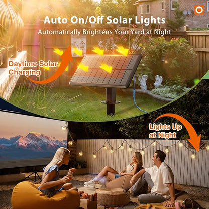 addlon 25FT Solar Powered Outdoor String Lights Waterproof with Remote, G40 Solar Powered String Lights with 13 LED Shatterproof Bulbs, 3 Light Modes, Dimmable Solar Lights for Outside Bistro Cafe
