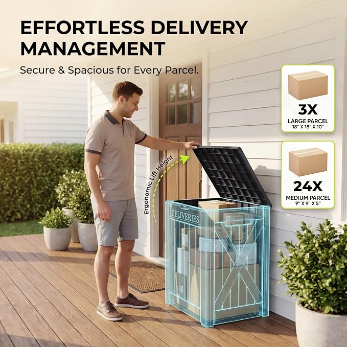 Greesum 52 Gallon Extra Large Deck Box with Lock, Heavy-Duty Resin Outdoor Storage Container, Waterproof Lockable Chest for Patio Furniture, Garden Tools, Pool Equipment, Dark Black