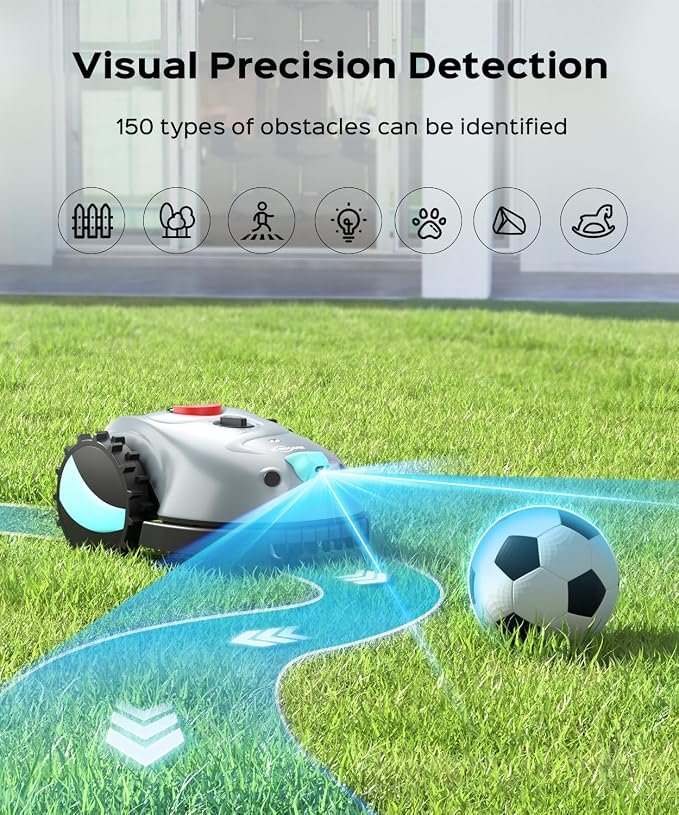 YARDCARE V100 Robot Lawn Mower with HD Vision Navigation, Smart Obstacle Detection, Collision Sensors, Adjustable Cutting Height, Low-Noise Operation—Perfect for Small Lawns up to 1,600 sq ft.
