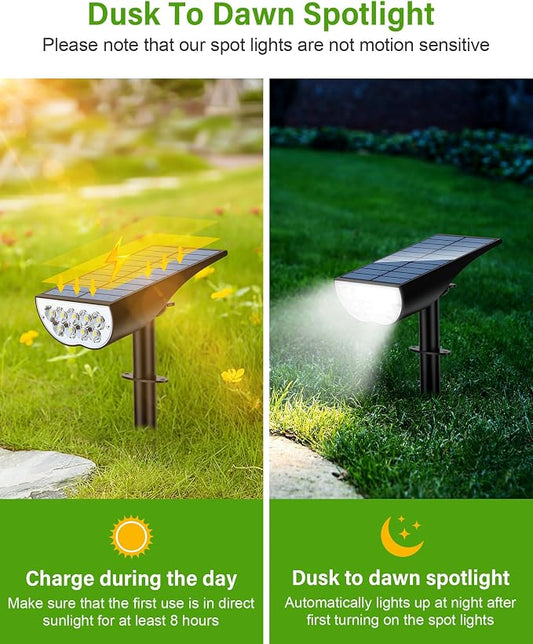 Solar Spot Lights Outdoor Waterproof, Solar Landscape Lights Outdoor IP65 Waterproof, 3 Brightness Modes Dusk to Dawn Solar Spotlight Outdoor for Yard Garden Pathway Tree, Cool White, 4 Pack