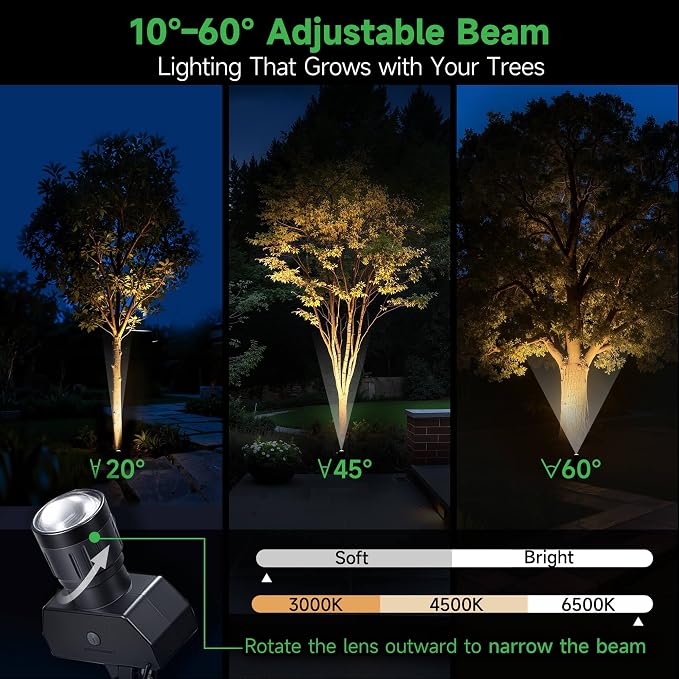 All Night Solar Spot Lights 2500mAh, Adjustable Angle Landscape Lights Waterproof, Separate Panel LED Uplight Dusk to Dawn, 5 Lighting Modes for Plant Flag Sign Bush 6 Pack