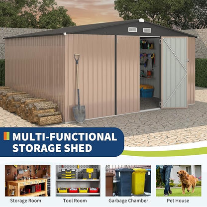 GarveeLife 12x12x6.4 ft Outdoor Storage Sheds, Metal Garden Tool Shed for Backyard, Large Metal Sheds Outdoor Storage With Lockable Doors & Air Vents for Backyard Garden Patio Lawn
