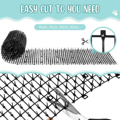 Sanwuta 2 Pcs 26.3 ft Cat Spike Mat Outdoor Cat Deterrent Mat with Spikes Prickle Strips Indoor Dog Digging Deterrent Anti Network Spikes with 10 Staples for Garden Fence(Black)