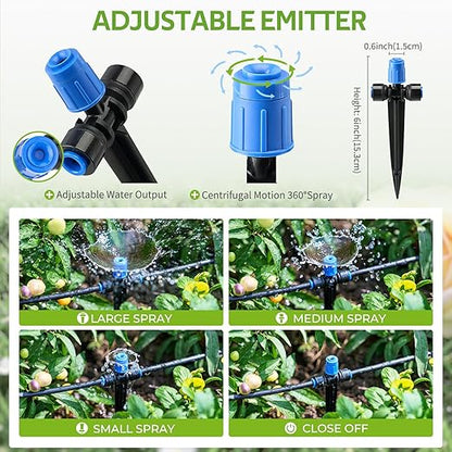 HIRALIY 50FT Quick-Connect Drip Irrigation Kit, Garden Watering System with 40FT 1/4" Tubing, 10FT Main Hose & 12 Adjustable Drippers for Patio Pots, Raised Beds & Small Vegetable Gardens