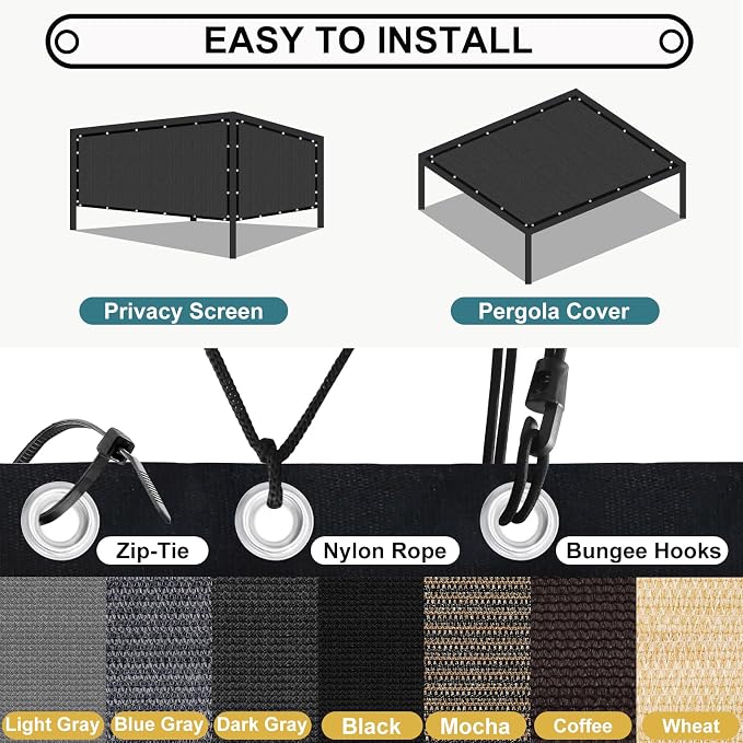 Shade&Beyond 90% Sun Shade Cloth with Grommets, 3' X 12' Pergola Shade Cover Canopy, Mesh Tarp Sun Screens for Patio, Outdoor, Garden, Backyard, Dark Gray