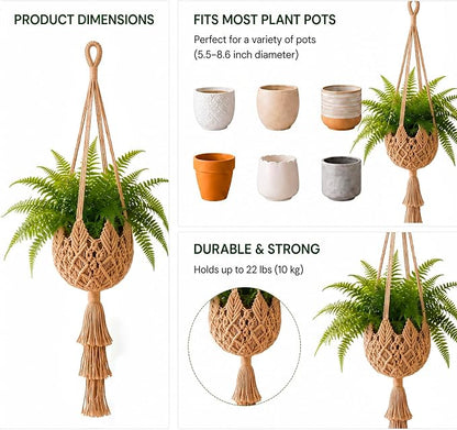 Shappy 1 Pack Boho Macrame Plant Hanger, Large Hanging Planter Plant Holder Pot Hanger Hanging Basket Wall Planters, Plants Lover Gift for Indoor Garden (Twist Braid,Jute Color)