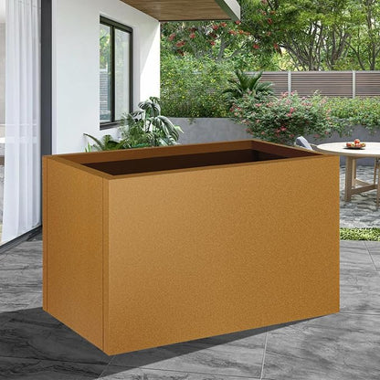 32"x16"x16" Corten Steel Planter Box, Heavy-Duty Rust Resistant Steel Planter with Drainage Hole, Modern Rectangular Metal Planter for Outdoor Indoor Patio Garden Yard