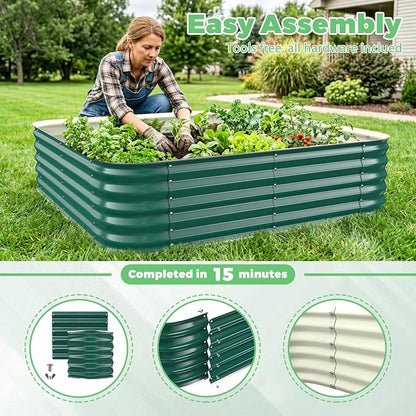 Green Painted Galvanized Raised Garden Bed, Garden Planter Bed Outdoor, Heavy Duty Rustproof Steel Raised Bed Kit for Gardening Vegetables Fruits Flowers Grow (Green, 4x4x1.5ft)