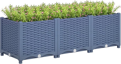 Outsunny 4 x 1 x 1 ft Raised Garden Bed, Indoor Outdoor Plastic Planter Box with Drainage Holes, Drain Plugs and Water Reservoirs for Vegetables, Herbs, Flowers & Succulents, Blue