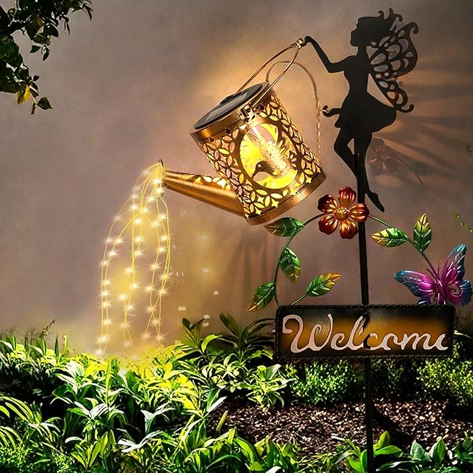 ZKLiLi Solar Hummingbird Watering Can Gifts with Lights,Outdoor Garden Fairy Welcome Sign Decor Waterproof 8 Lighting Modes for Patio Yard Porch Lawn Pathway Walkway Statues Outdoor Garden Gifts