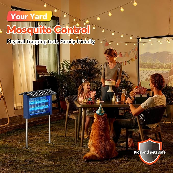 Solar Bug Zapper Outdoor, Dual Solar Panels, 4500V Waterproof Portable Mosquito Zappers, Cordless Fly Trap w/Auto Mode, Rechargeable Mosquitoes Insect Killer for Patio Yard Camping Garage (Blue)