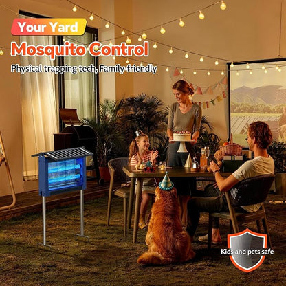 Solar Bug Zapper Outdoor, Dual Solar Panels, 4500V Waterproof Portable Mosquito Zappers, Cordless Fly Trap w/Auto Mode, Rechargeable Mosquitoes Insect Killer for Patio Yard Camping Garage (Blue)