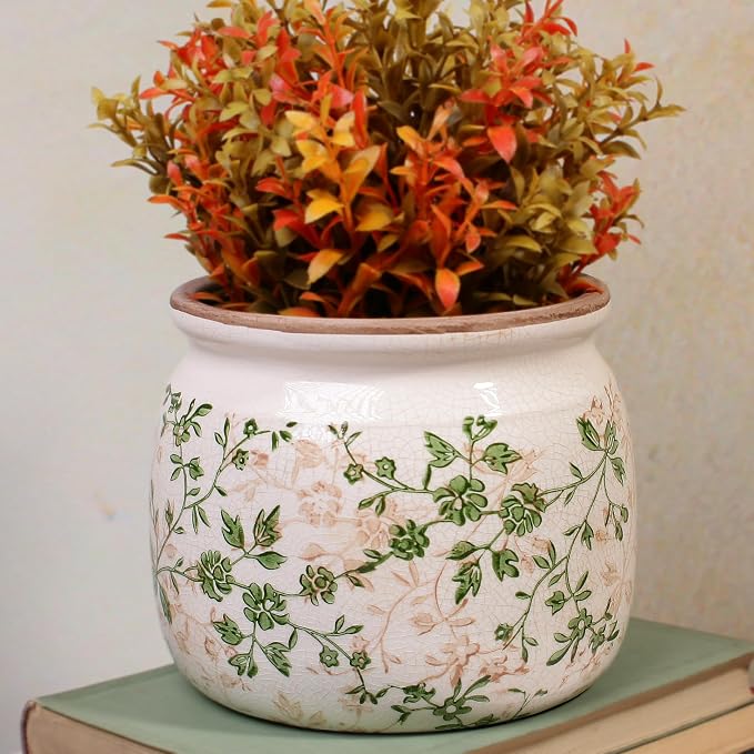 Xiaan Jiaju Vintage Country Ceramic Vase and Planters, 6.3 Inch Small Plant Pots for Indoor English Garden Decor, Old World Room & Home Decor, Sage Beige