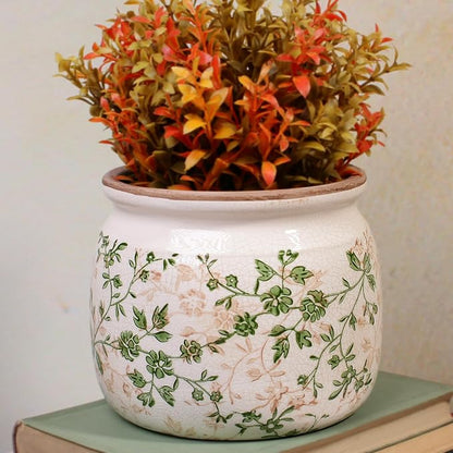 Xiaan Jiaju Vintage Country Ceramic Vase and Planters, 6.3 Inch Small Plant Pots for Indoor English Garden Decor, Old World Room & Home Decor, Sage Beige
