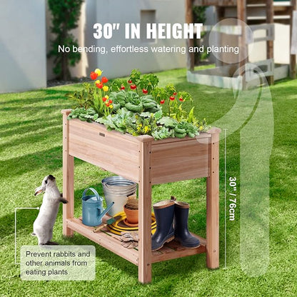 VEVOR Raised Garden Bed 34x18x30in with Sturdy Legs, High End Natural Fir Wood Planter Box Elevated Planting Stand for Backyard/Garden/Patio/Balcony w/Non -Woven Liner & 1 Set of Tool, 165lb Capacity