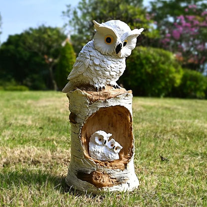 Solar Powered Owl Garden Decor Outdoor Statues Led Porch Backyard Figurine Light Great Horn White Sculpture for Lawn Ornament Patio Decorations Waterproof