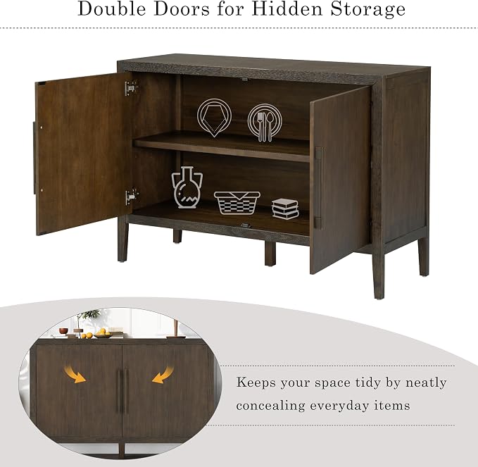 Merax Wood Farmhouse Buffet Sideboard with Metal Handles and 2 Doors, Coffee Bar Storge Cabinet Console Table for Living Room Bedroom Kitchen Hallway New Black