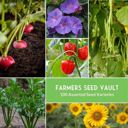 Farmer Seed Vault – 100 Packs of Seed for Heirloom Vegetable Gardens | Non-GMO Vegetables, Fruits, Herbs for Planting – Sealed Kit for Long-Term Emergency Storage - Survival Garden Seeds