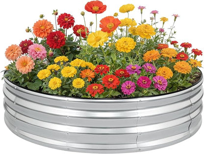 Galvanized Raised Garden Bed Outdoor | 4x4x1ft Metal Raised Beds for Gardening with Safety Rubber Strip | Round Planter Box for Plants Like Vegetables Fruits Flowers, Silver