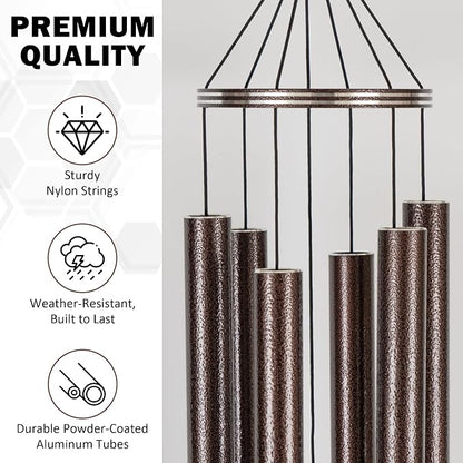 Vanquer Wind Chimes for Outside Deep Tone - 48'' Wind Chimes Outdoor Clearance, Deep Tone, Memorial WindChimes, Outdoor Décor, Wind Spinner, Sympathy Gift, Patio, Home Décor (Bronze)