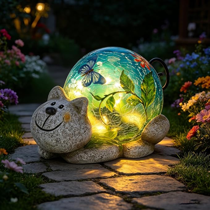 Solar Garden Statues Outdoor Decor - Cat Outdoor Statues with Solar Lights Resin Cat Sculptures for Yard Art Lawn Ornaments, Valentines Day Gifts, Housewarming Garden Gifts