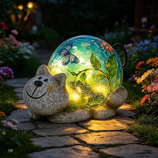 Solar Garden Statues Outdoor Decor - Cat Outdoor Statues with Solar Lights Resin Cat Sculptures for Yard Art Lawn Ornaments, Valentines Day Gifts, Housewarming Garden Gifts