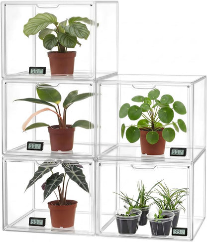HBlife Mini Greenhouse for Indoor, Clear Stackable Green House with Magnetic Waterproof Door for Small Plants Nursery Germination, Tabletop Portable Greenhouse, 14.1x8.6x10.6 Inch (5 Pack)