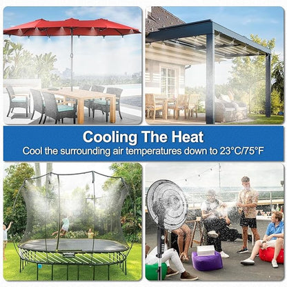 Pre-Assembled Mister Hose for Outside Patio, Misting System for Outdoor, 65Ft|20M. Backyard Cooling Mist for Garden, Greenhouse, Deck, Umbrella, Canopy, Pool, Porch.Trampoline Sprinkler Park, Chicken