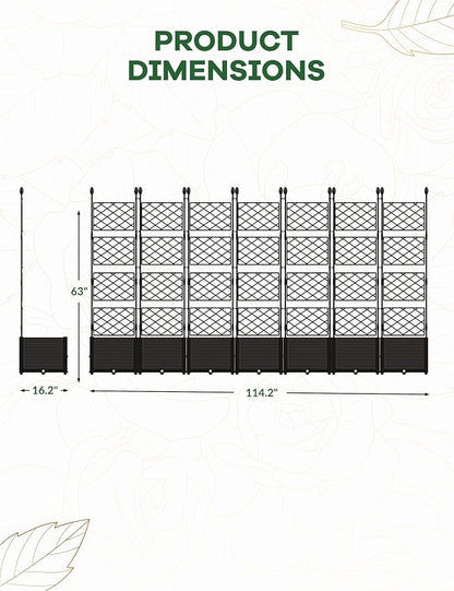 7PCS Planter Box WithTrellis,Planter Box for Climbing Plants/Vines,116x63In Garden Trellis,for Vegetables Flower, Planter Box for Backyard Patio Balcony
