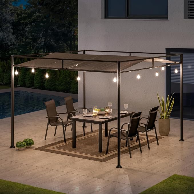 SUNJOY 10' x 10' Outdoor Pergola, Darkeford Metal Pergola with Black Sling Fabric Sun Shade Canopy for Outdoor Patio, Garden,Yard, Deck, Entertaining