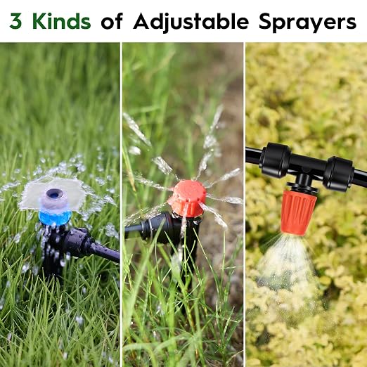 160FT Quick-Connect Drip Irrigation System Kit, Irrigation Kit with Adjustable Nozzles, 30FT 2/5" & 130FT 1/4" Tubing, Automatic Watering System for Garden, Raised Beds, Greenhouse