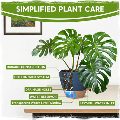 Self-Watering Pots for Indoor Plants with Visible Water Window,5/6/6.5/8/10 Inch Outdoor Flower Pots with Drainage Holes & Reservoir for Patio, Home Decor (Blue)