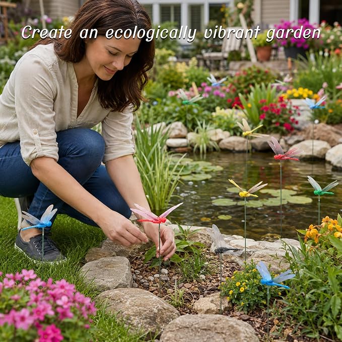 30PCS 3D Dragonfly Garden Stakes Dragonfly Garden Decor for Yard Ornaments | Colorful Dragonfly Garden Stakes Waterproof Dragonfly Garden Decorations for Keep Bugs Away Outdoor Stakes Decor