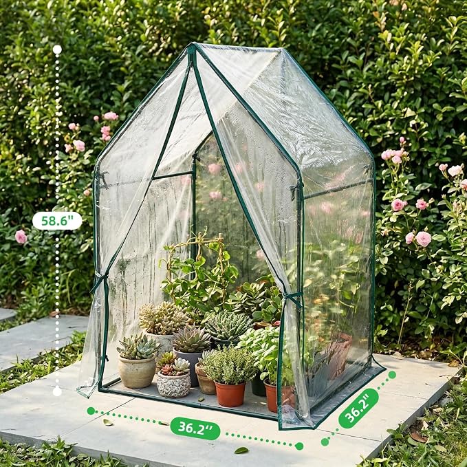 Portable Greenhouse for Outsides, 36x36x59 Inch Green House Tent with PVC Cover, Garden Plant Protector with Zippered Door for Vegetables Flowers Fruits Herbs